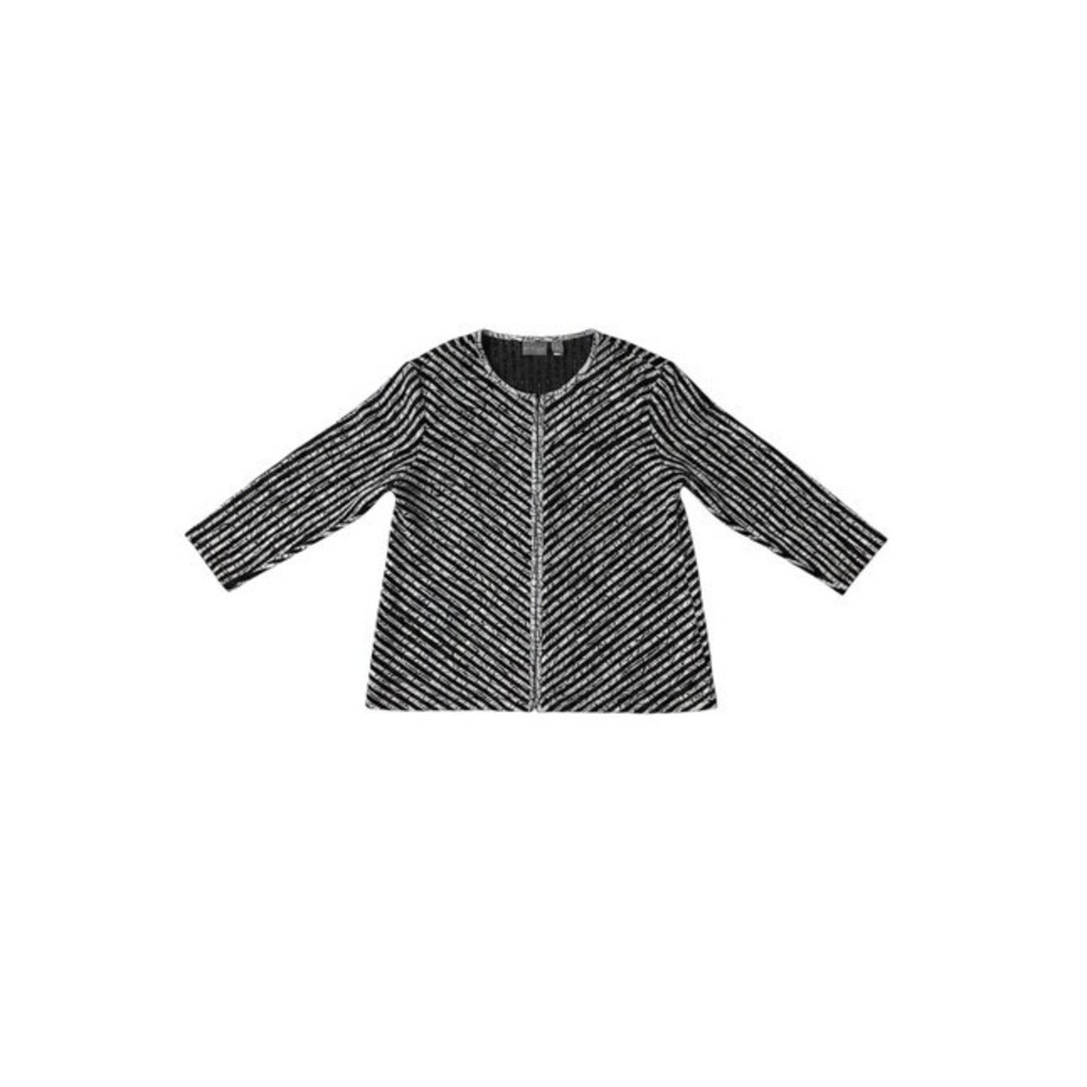 Travelers by Chicos Black & White Sheer Diagonal Stripe Zip Up Jacket Shacket